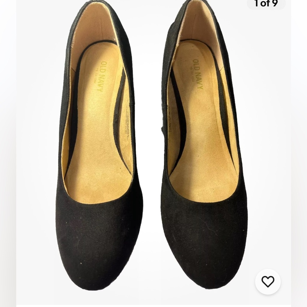 Old Navy Women's Classic Pump Block High Heel Black Round Toe Shoe Size 9 Suede